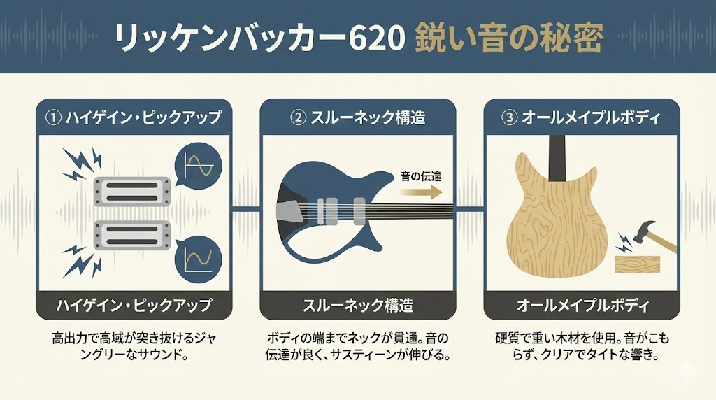他にはない鋭い音を出すピックアップと構造
